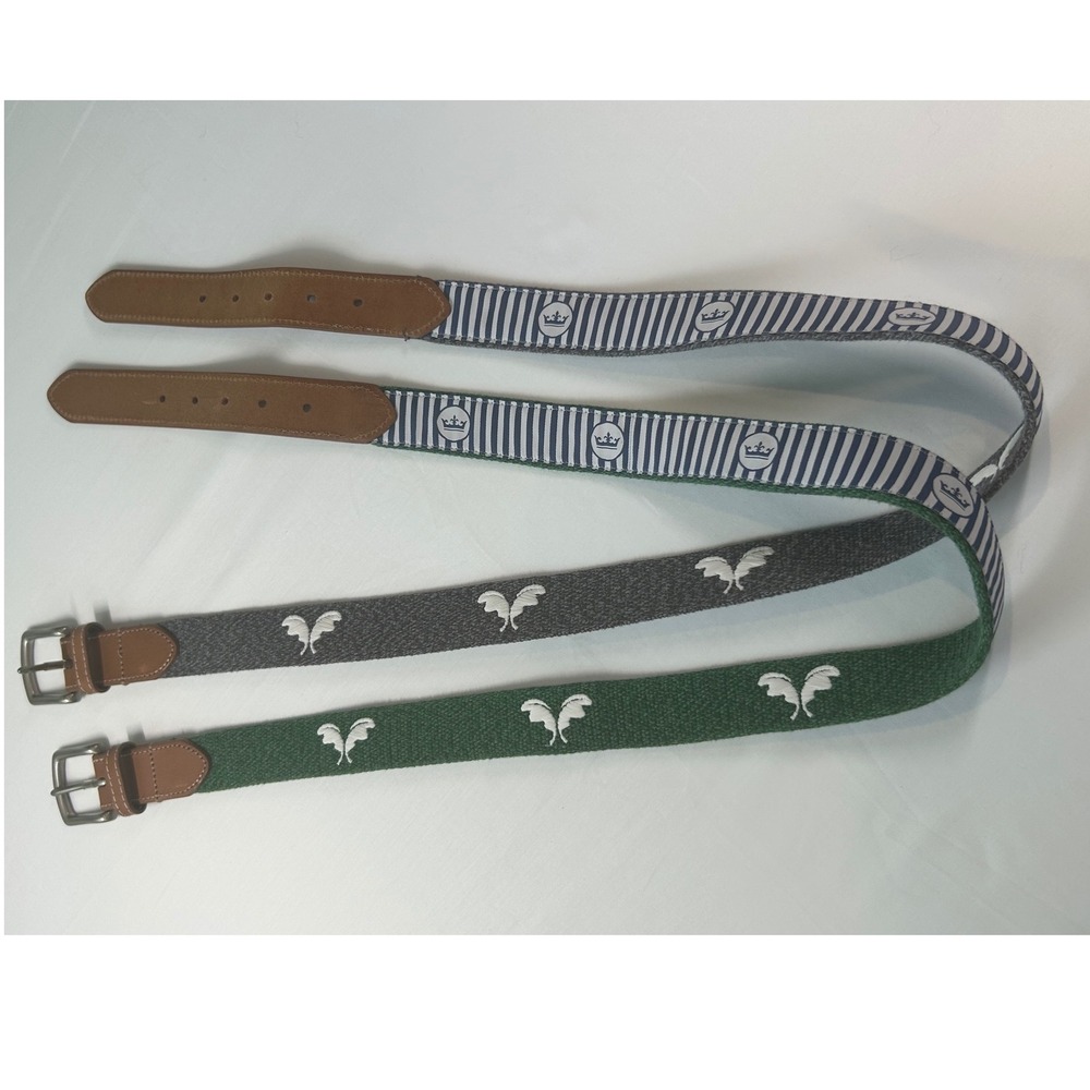 Peter Millar Canvas Web Belt Men 36 Multi Color Embroidered Logo Lot of 2